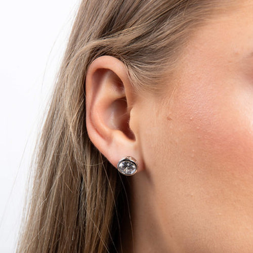 Diamonfire Silver 2ct Cubic Zirconia Bezel Set Solitaire Stud Earrings