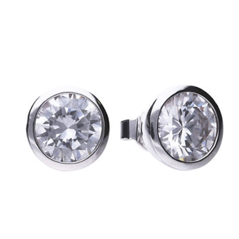 Diamonfire Silver 2ct Cubic Zirconia Bezel Set Solitaire Stud Earrings