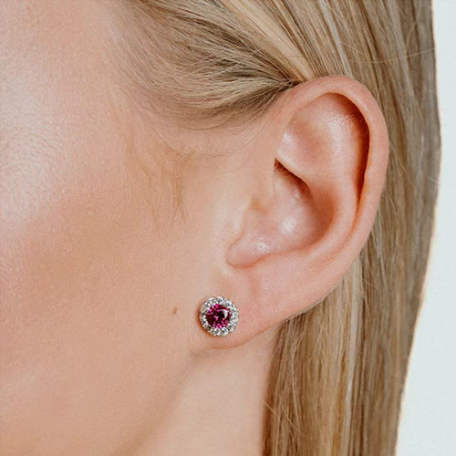Diamonfire Silver Red & Clear Cluster Stud Earrings