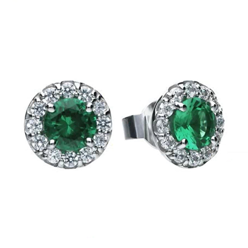 Diamonfire Silver Green & White Cubic Zirconia Cluster Stud Earrings