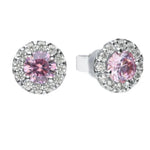Diamonfire Silver Dusky Pink & Clear Cubic Zirconia Round Cluster Stud Earrings