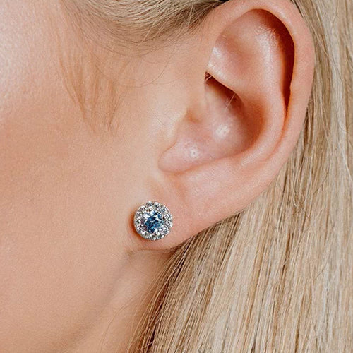 Diamonfire Silver Light Blue & White Cubic Zirconia Round Cluster Stud Earrings