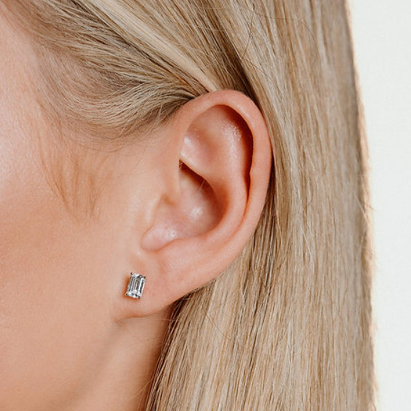 Diamonfire Silver Emerald Cut Cubic Zirconia Stud Earrings