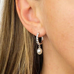 Diamonfire Silver Cubic Zirconia Hoop With Pearl Drop Earrings