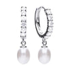 Diamonfire Silver Cubic Zirconia Hoop With Pearl Drop Earrings