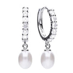 Diamonfire Silver Cubic Zirconia Hoop With Pearl Drop Earrings