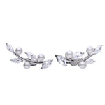 Diamonfire Silver Cubic Zirconia & White Pearl Crawler Stud Earrings
