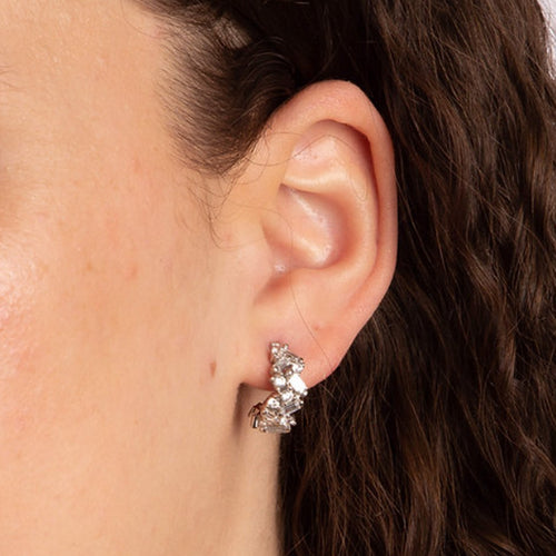 Diamonfire Silver Baguette & Brilliant Cut Cubic Zirconia Hoop Earrings