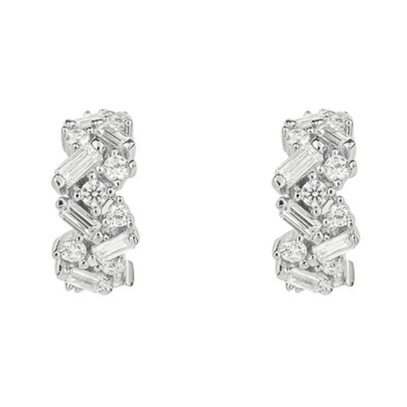Diamonfire Silver Baguette & Brilliant Cut Cubic Zirconia Hoop Earrings