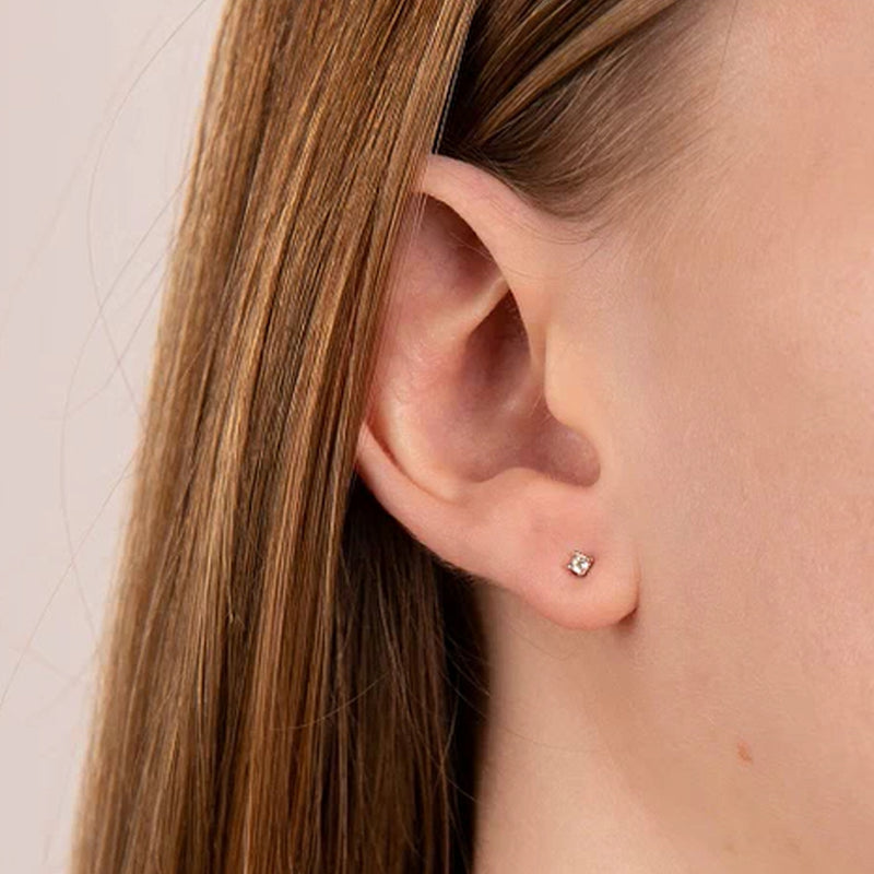 Diamonfire Silver 2mm Cubic Zirconia Solitaire Stud Earrings