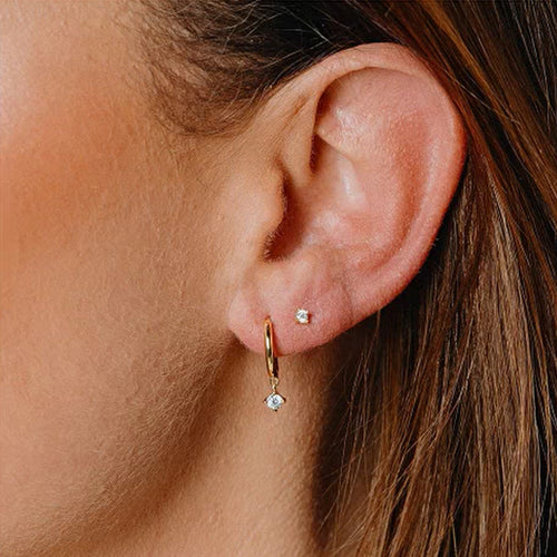 Diamonfire Silver Gold Plated Cubic Zirconia Hoop Drop Earrings