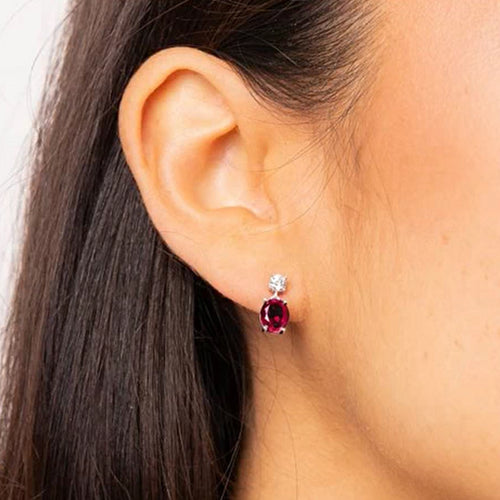 Diamonfire Silver Red & Clear Cubic Zirconia Oval Drop Earrings