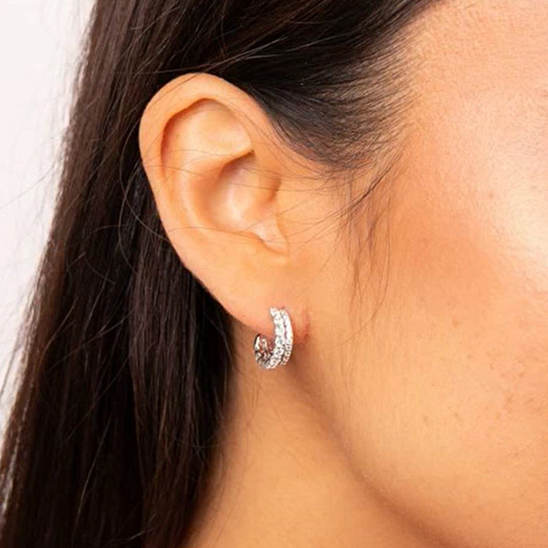 Diamonfire Silver Cubic Zirconia Double Row  Hoop Earrings