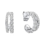 Diamonfire Silver Cubic Zirconia Double Row  Hoop Earrings