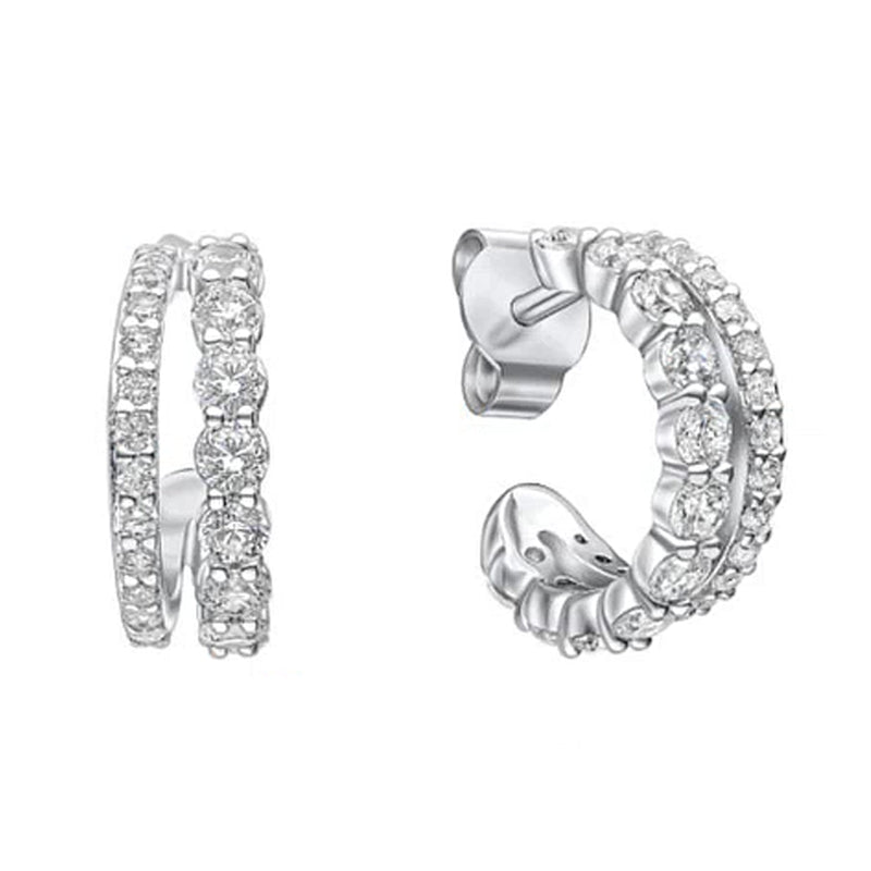 Diamonfire Silver Cubic Zirconia Double Row  Hoop Earrings