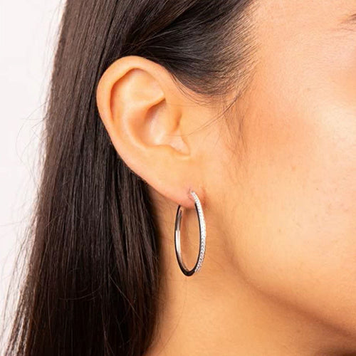 Diamonfire Silver 33mm Cubic Zirconia Set Hoop Earrings