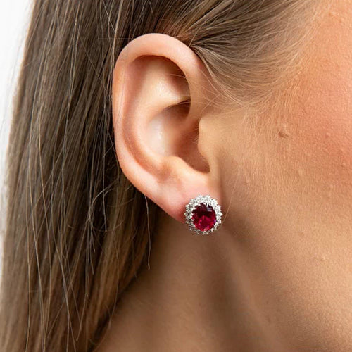 Diamonfire Red & Clear Cubic Zirconia Oval Cluster Stud Earrings