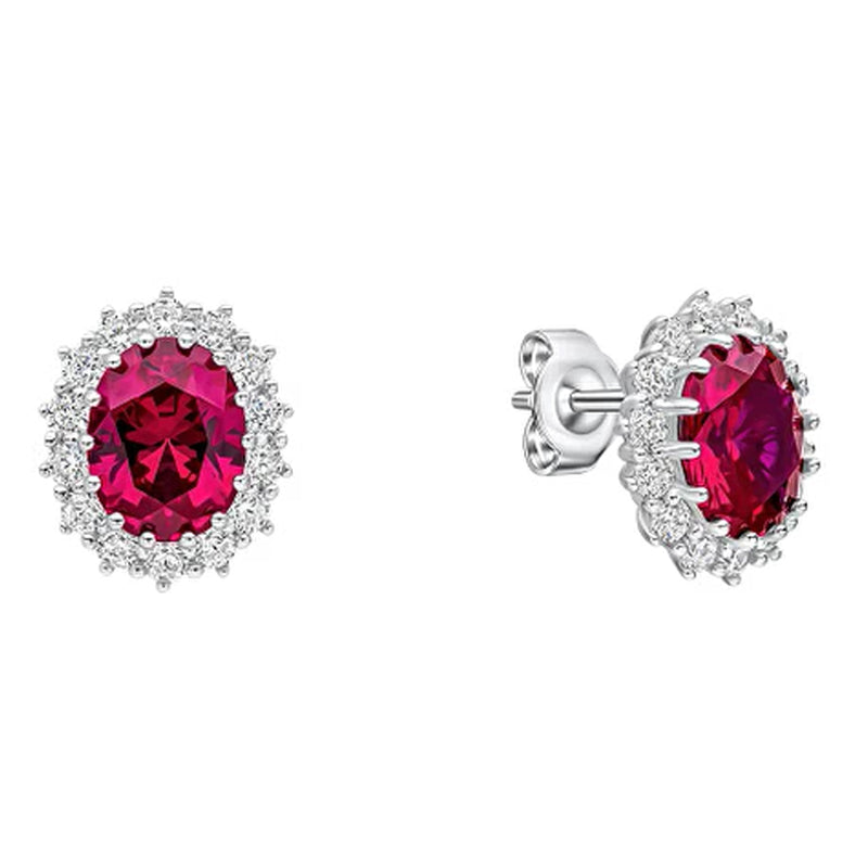 Diamonfire Red & Clear Cubic Zirconia Oval Cluster Stud Earrings