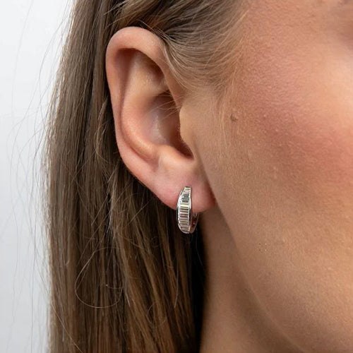 Diamonfire Silver Baguette Cut Channel Set Hoop Earrings