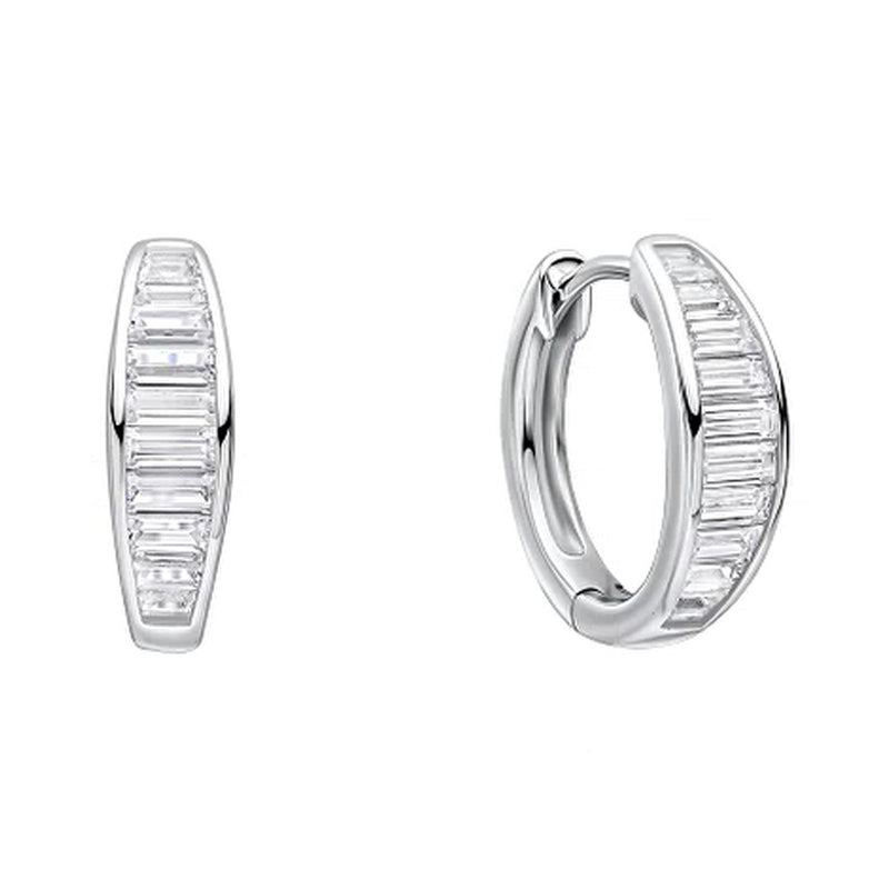 Diamonfire Silver Baguette Cut Channel Set Hoop Earrings