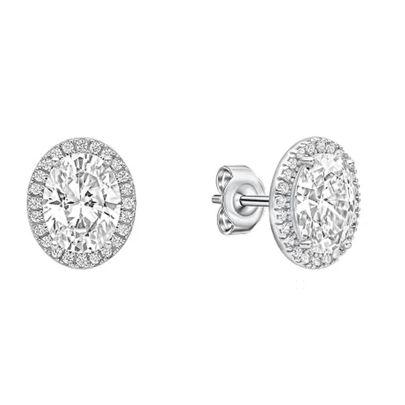 Diamonfire Silver Oval Halo Cubic Zirconia Stud Earrings
