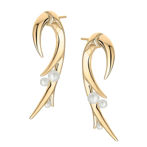 SHAUN LEANE YELLOW GOLD VERMEIL HOOKED PEARL LARGE EARRINGS CB052.YVNAEOS