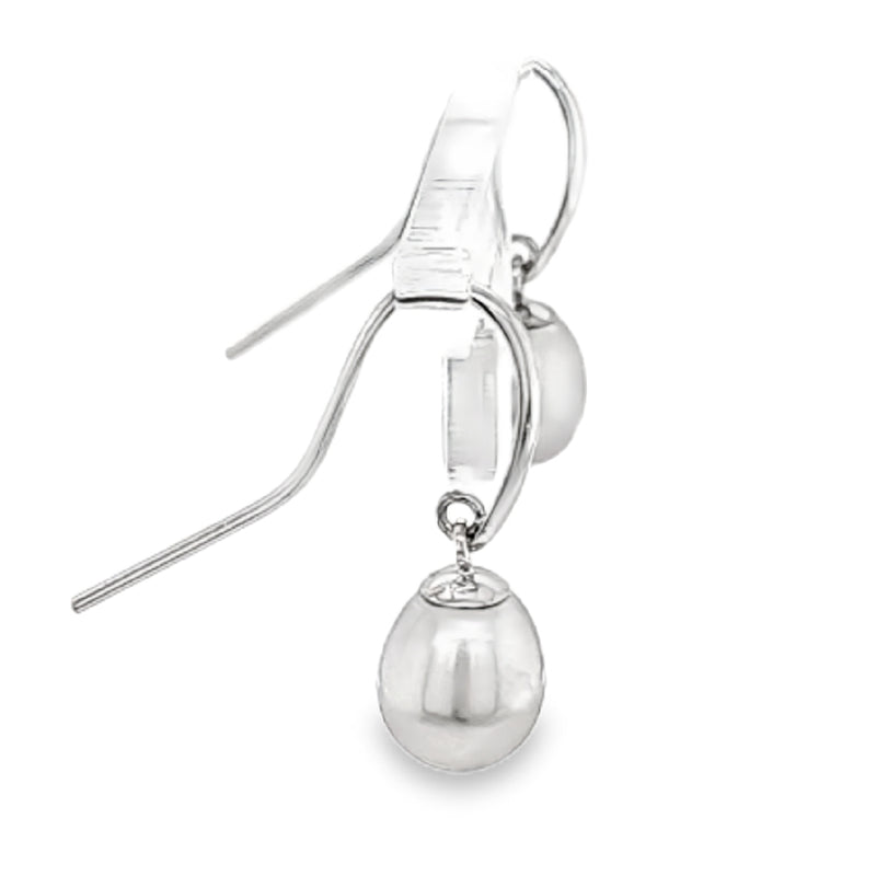 9ct White Gold 7.5-8mm Pale Grey Freshwater Pearl Drop Earrings