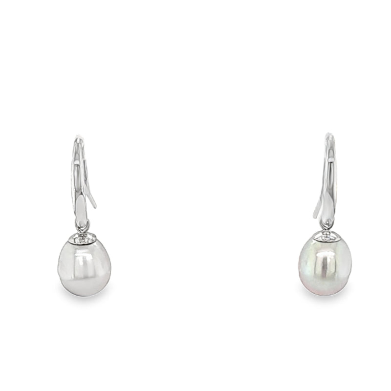 9ct White Gold 7.5-8mm Pale Grey Freshwater Pearl Drop Earrings