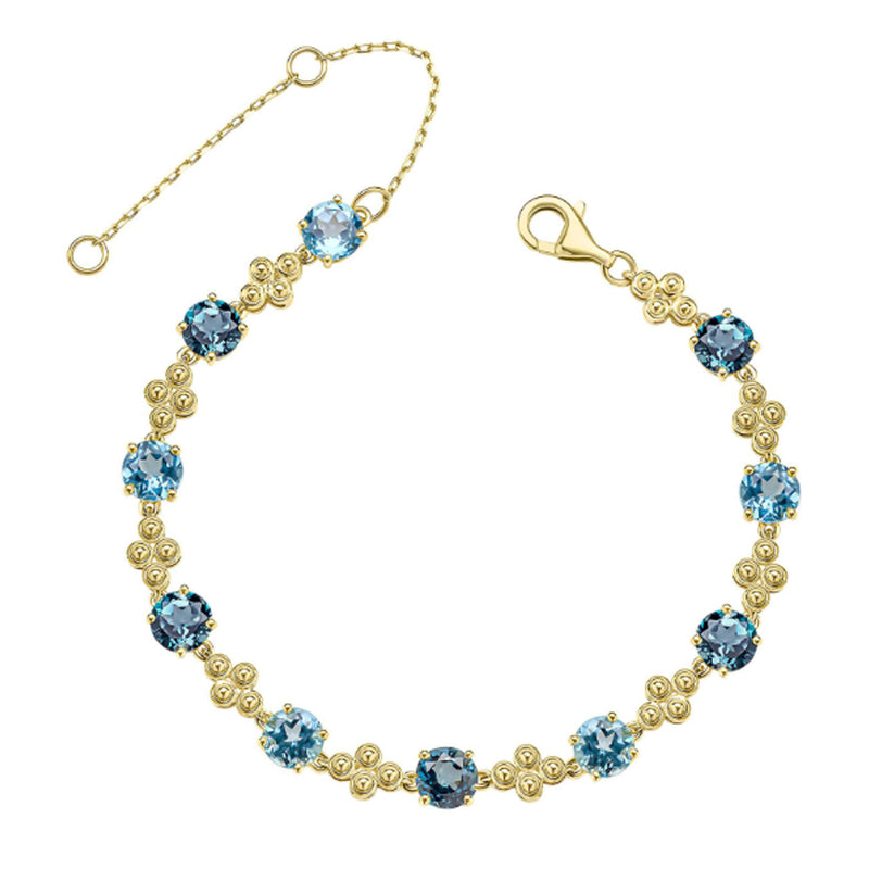 9ct Yellow Gold Ornate Blue Topaz Bracelet
