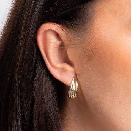 9ct Yellow Gold Large Ridged Teardrop Stud Earring