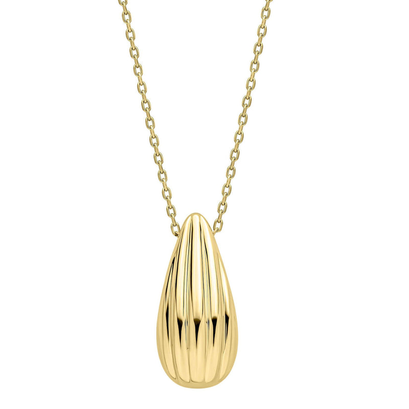 9ct Gold Ridged Teardrop Pendant & Chain