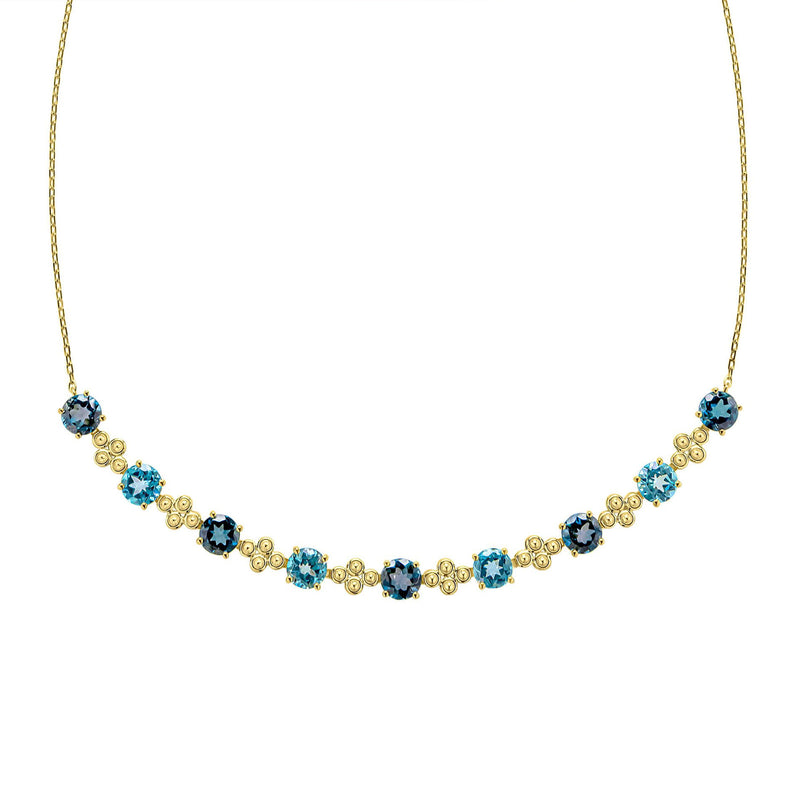 9ct Yellow Gold Multi Blue Topaz Necklet