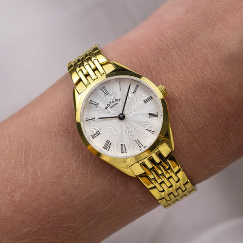 Rotary Ladies Ultra Slim Gold Tone Quartz Watch LB08013/01