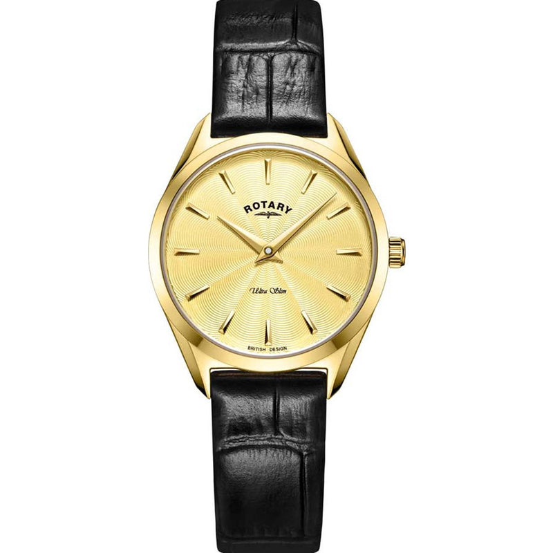 Rotary Ladies Ultra Slim Black Leather Strap Watch LS08013/03
