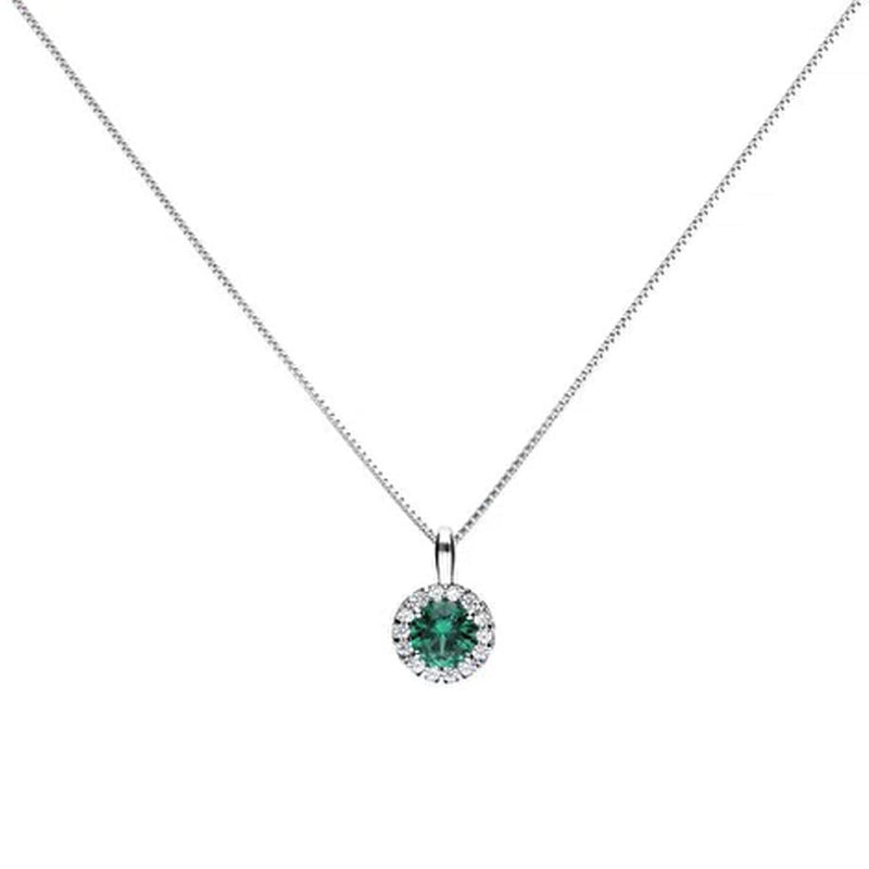 Diamonfire Silver Green & White Cubic Zirconia Cluster Pendant & Chain