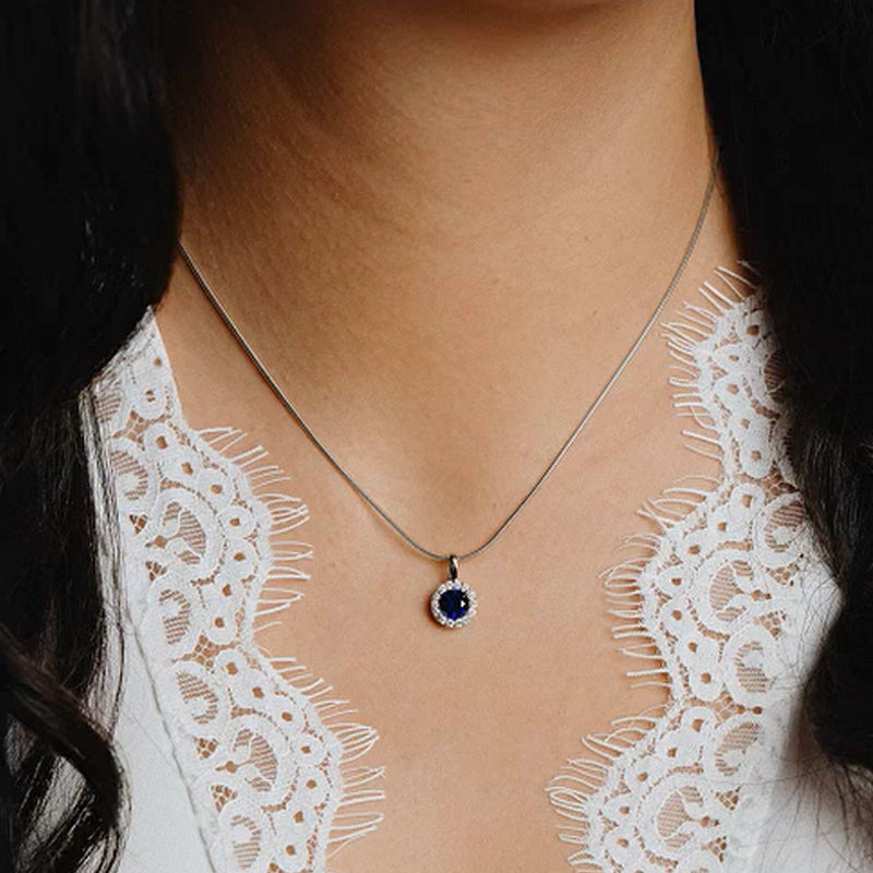 Diamondfire Silver Blue & Clear Cubic Zirconia Pendant & Chain