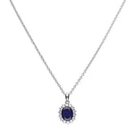 Diamonfire Silver Oval Blue & White Cubic Zirconia Cluster Pendant & Chain
