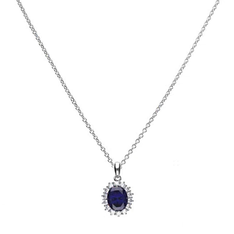 Diamonfire Silver Oval Blue & White Cubic Zirconia Cluster Pendant & Chain