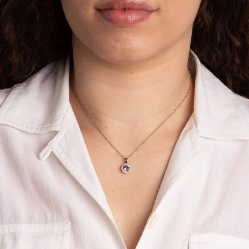 Diamonfire Silver Dusky Pink & Clear Round Cubic Zirconia Pendant & Chain