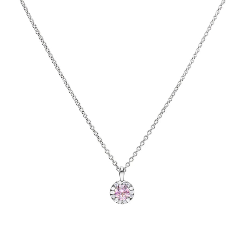 Diamonfire Silver Dusky Pink & Clear Round Cubic Zirconia Pendant & Chain