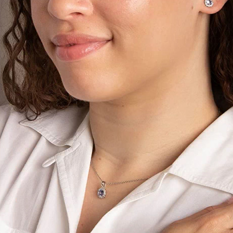 Diamonfire Silver Pale Blue & White Round Cluster Pendant & Chain
