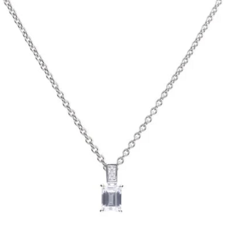 Diamonfire Silver Emerald Cut Cubic Zirconia Pendant & Chain