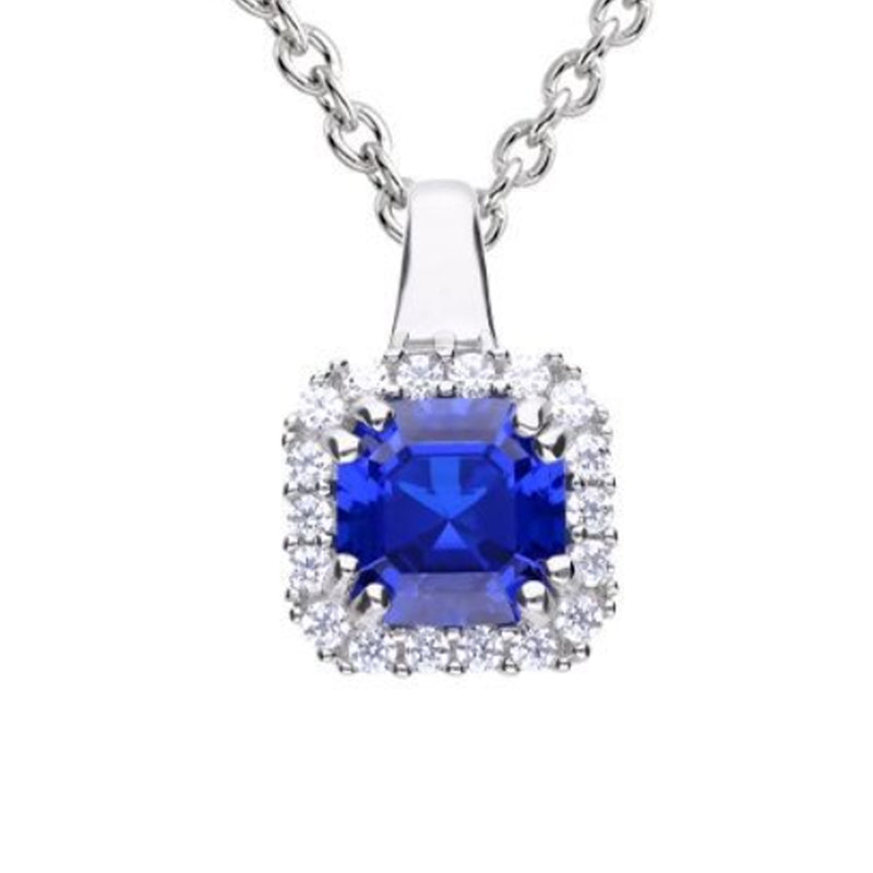 Diamonfire Blue & Clear Cubic Zirconia Cushion Cut Pendant & Chain