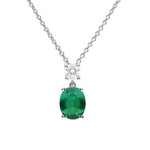 Diamonfire Silver Oval Green & White Cubic Zirconia Pendant & Chain