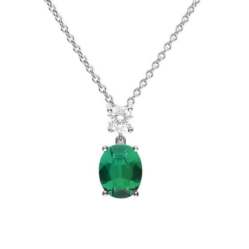 Diamonfire Silver Oval Green & White Cubic Zirconia Pendant & Chain