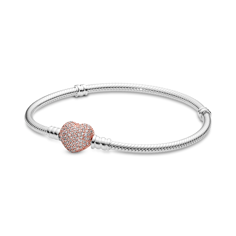 PANDORA MOMENTS HEART PAVÉ CLASP SNAKE CHAIN BRACELET