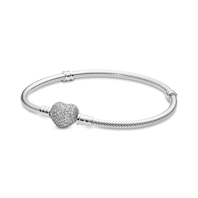 PANDORA MOMENTS SPARKLING HEART PAVÉ CLASP SNAKE CHAIN BRACELET
