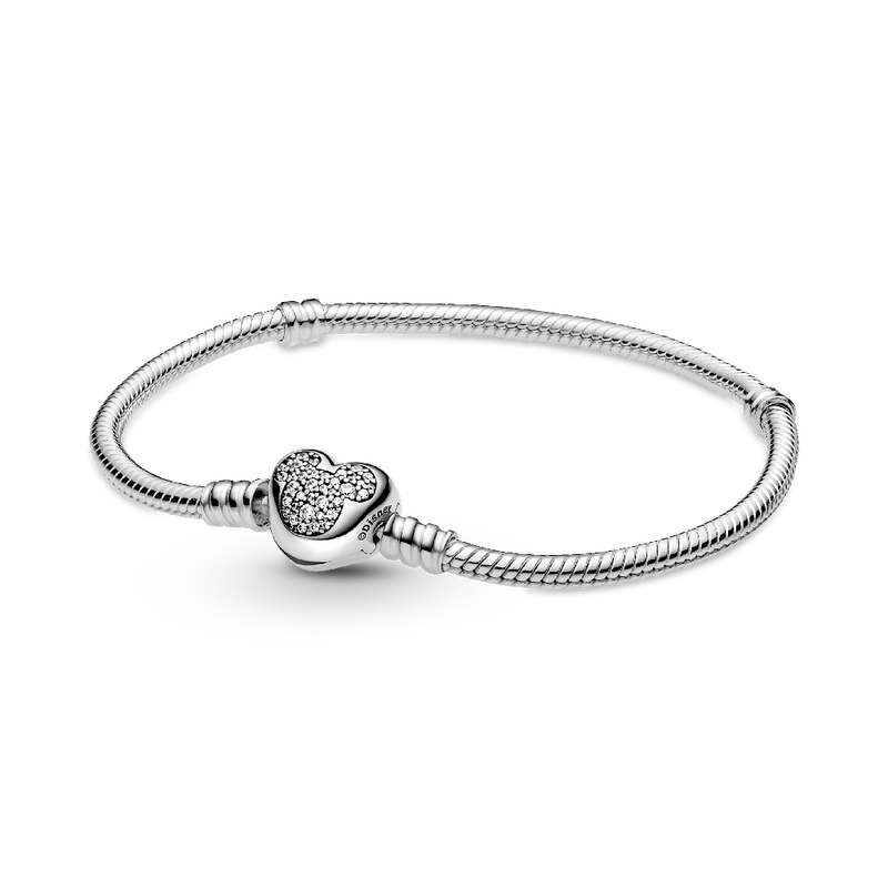 DISNEY PANDORA MOMENTS MICKEY MOUSE HEART CLASP SNAKE CHAIN BRACELET