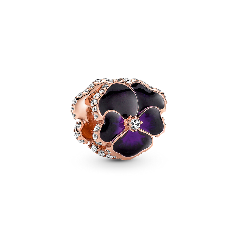 DEEP PURPLE PANSY FLOWER DANGLE CHARM
