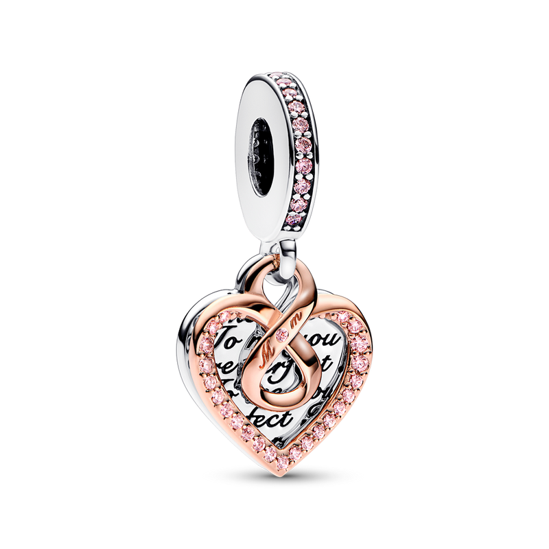 TWO-TONE INFINITY HEART DOUBLE DANGLE CHARM